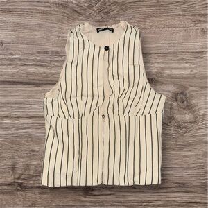 SHEIN Cream and Black Striped Button-Up Blouse